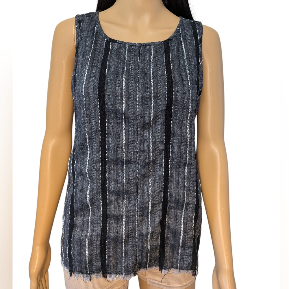 Susina Sleeveless Top Black, Gray, Other Fibers Woven In Striped Pattern